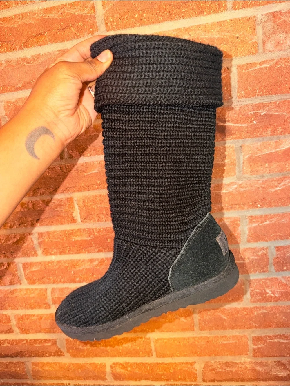 UGG Black Knit Cable-Style Tall Boots